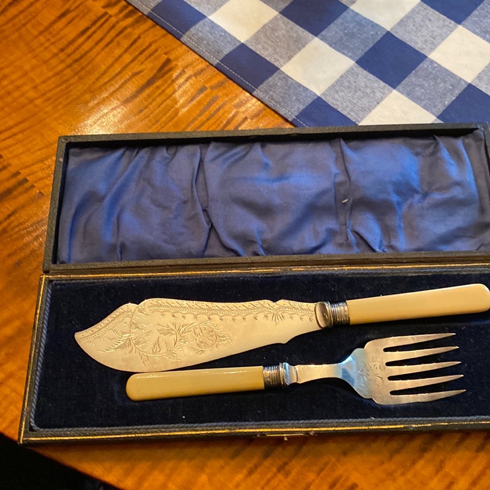 Beautiful Antique Fish set in original presentation box.